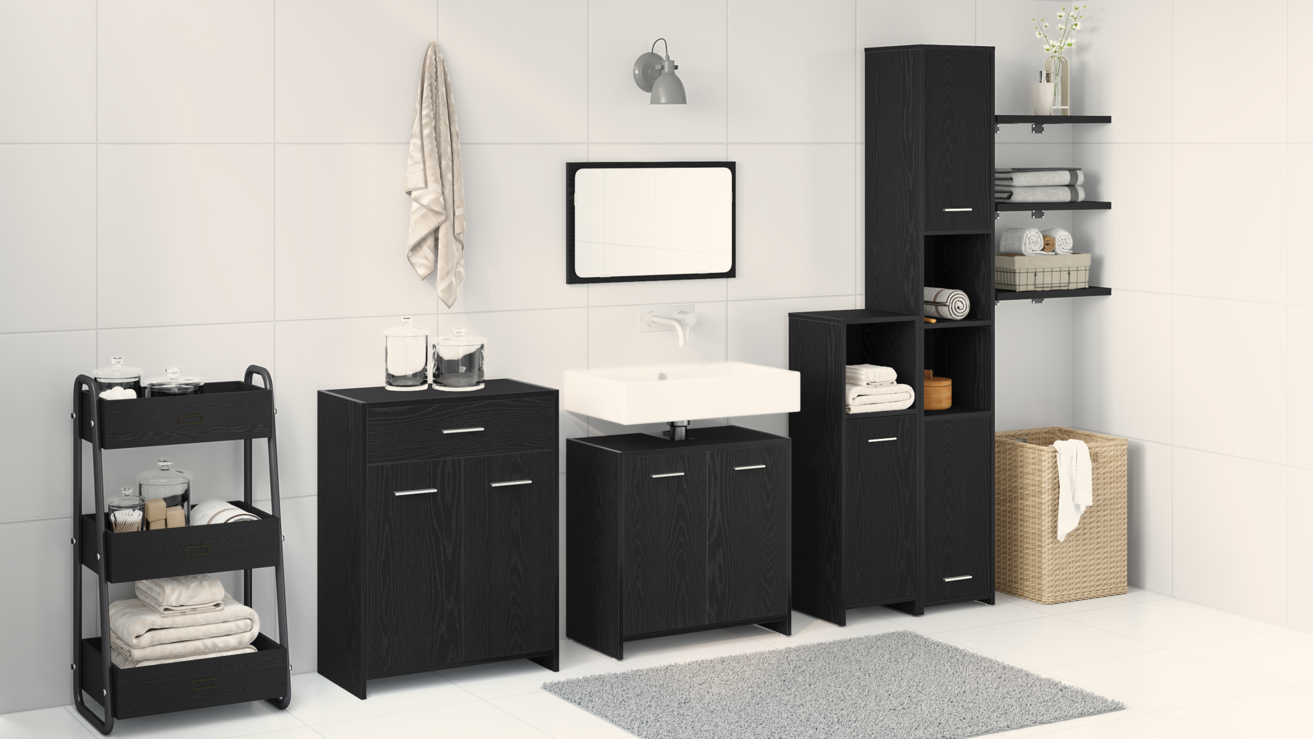Set Di Mobili Per Il Bagno 4 Pcs Rovere Nero Legno Multistrato