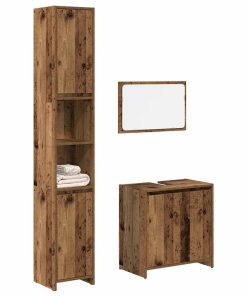 Set Mobili Da Bagno 3 Pz Legno Antico In Legno Multistrato