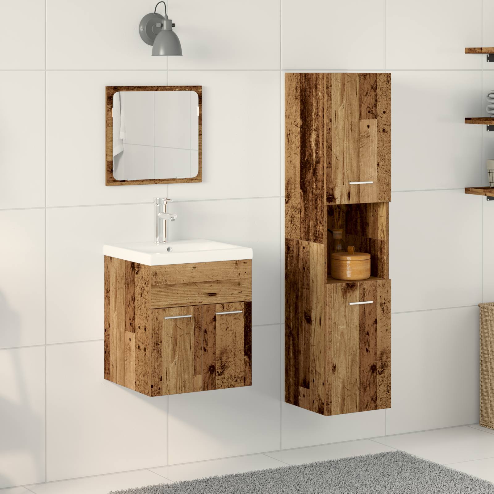 Set Di Mobili Per Il Bagno Con Porta 3 Pcs Legno Vecchio