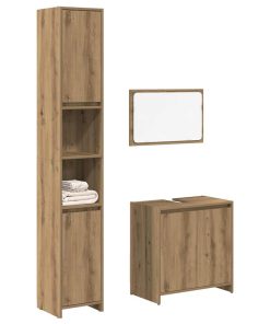 Set Mobili Da Bagno 3 Pz Rovere Artigianale Legno Multistrato