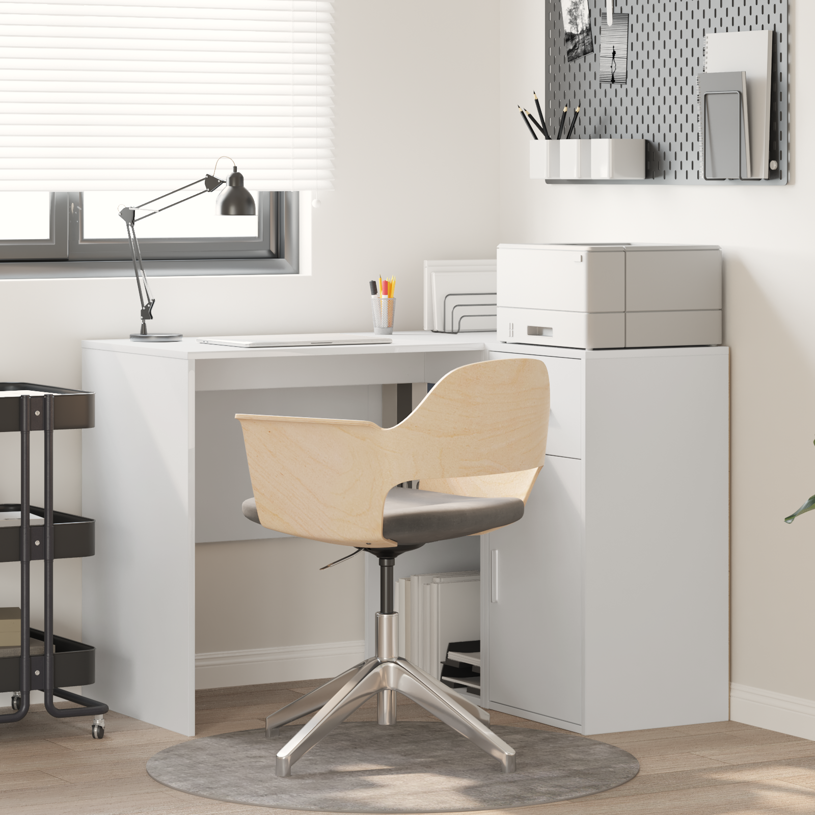 Scrivania Angolare Bianca 102x88x75 Cm Legno Ingegnerizzato