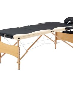 Lettino Massaggio Pieghevole A 3 Sezioni Legno Nero E Beige