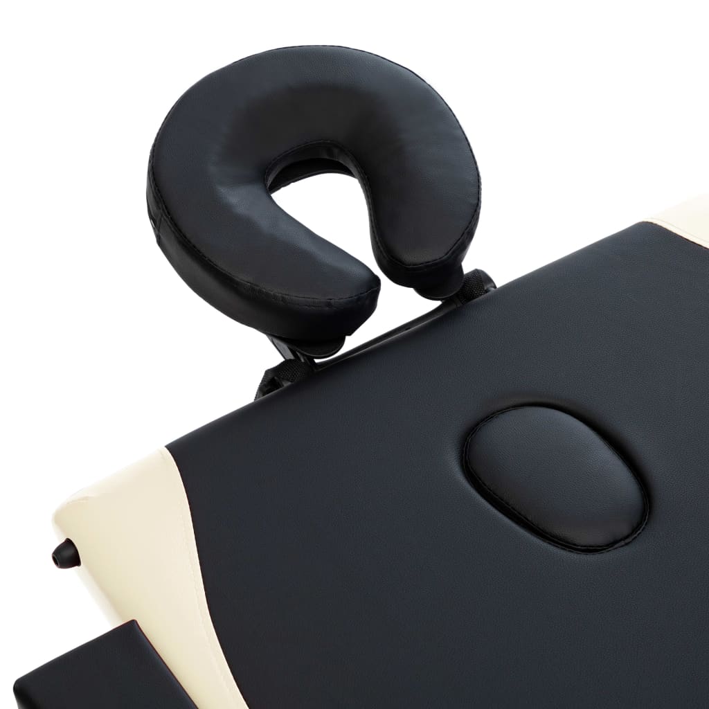 Lettino Massaggio Pieghevole A 3 Sezioni Legno Nero E Beige - Image 6