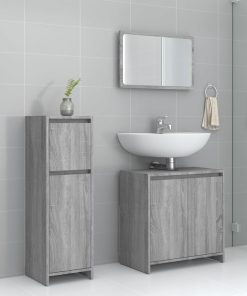Set Mobili Da Bagno 3 Pz Grigio Sonoma In Legno Multistrato