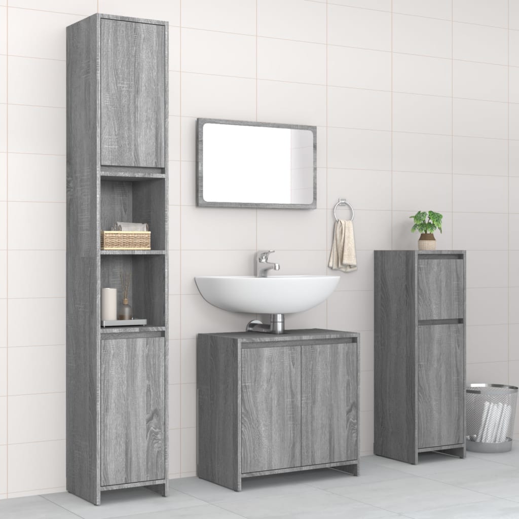 Set Mobili Da Bagno 4 Pz Grigio Sonoma In Legno Multistrato