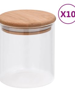 Barattoli Di Vetro Con Coperchio In Bambù 10 Pz 600 ml