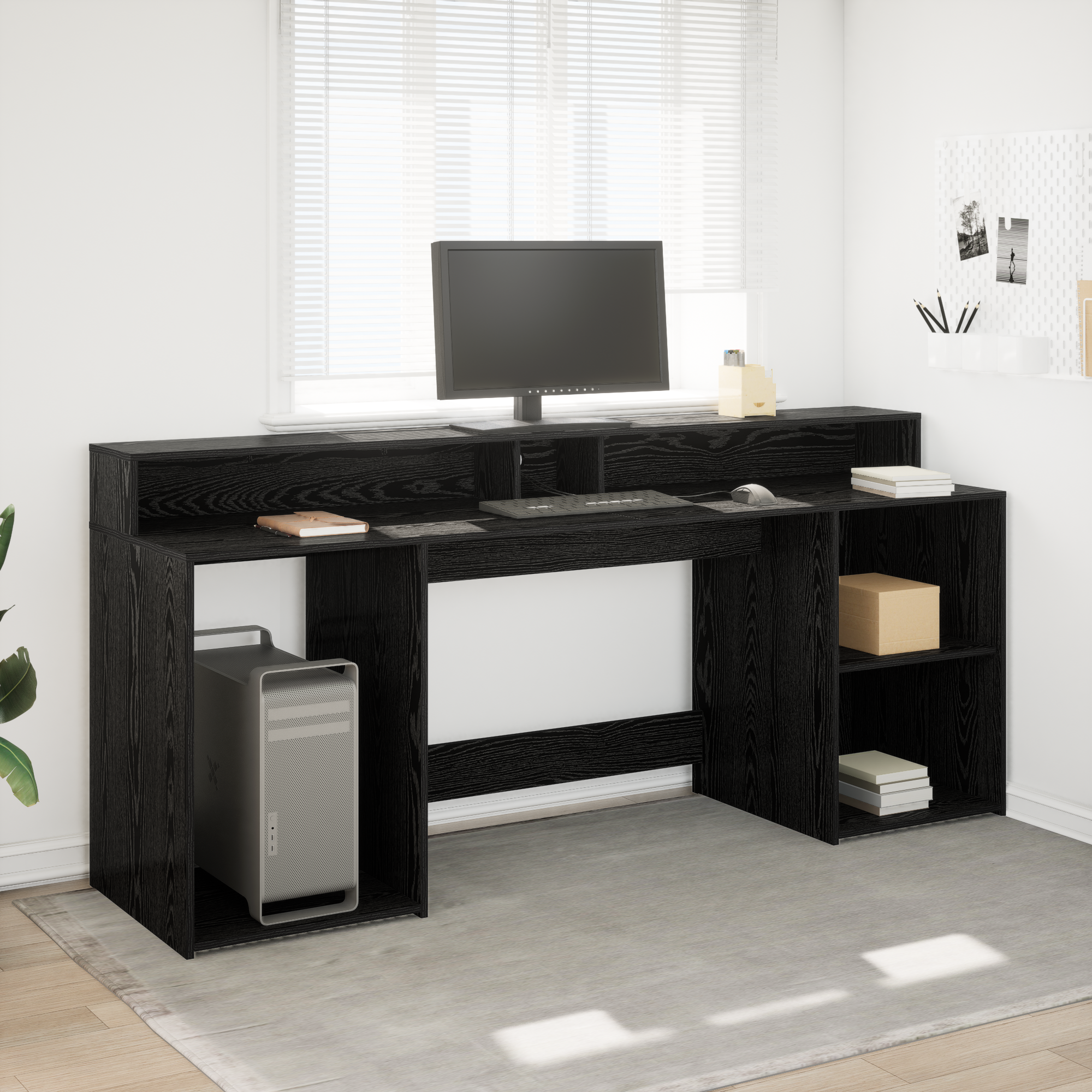 Scrivania Rovere Nero 200 X 55 X 91 Cm Legno Multistrato