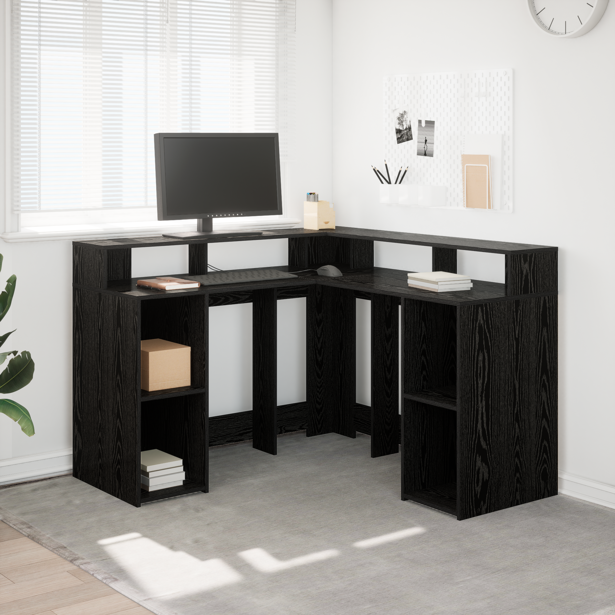 Scrivania Rovere Nero 130 X 130 X 91 Cm Legno Multistrato