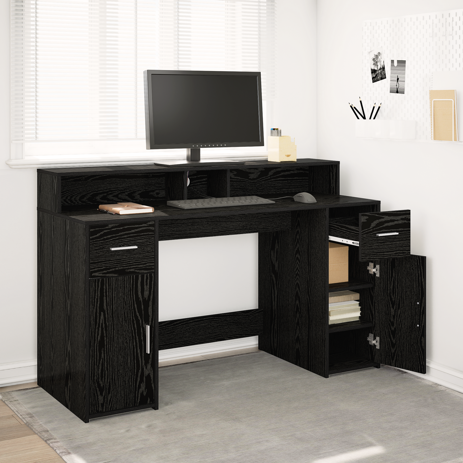 Scrivania Rovere Nero 140 X 55 X 91 Cm Legno Multistrato