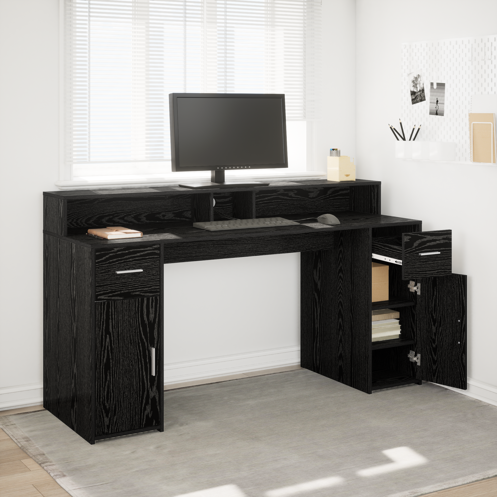 Scrivania Rovere Nero 160 X 55 X 91 Cm Legno Multistrato
