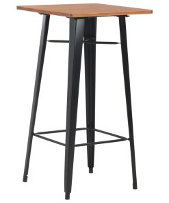 Tavolo Da Bar Nero 60x60x108cm Legno Massello Di Pino E Acciaio