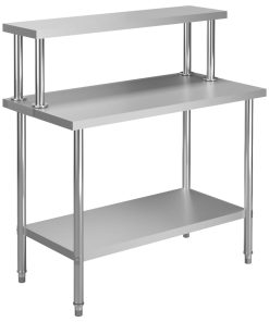 Tavolo Lavoro Cucina Con Mensola 120x60x120 Cm In Acciaio Inox