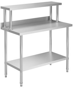 Tavolo Lavoro Cucina Con Mensola 120x60x120 Cm In Acciaio Inox