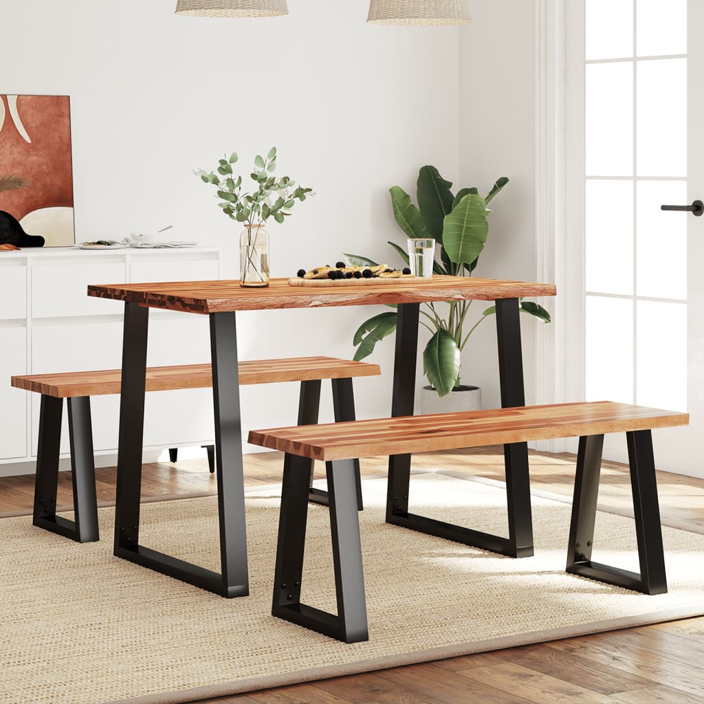 Set Da Pranzo 3 Pz Con Bordi Vivi In Legno Massello Di Acacia