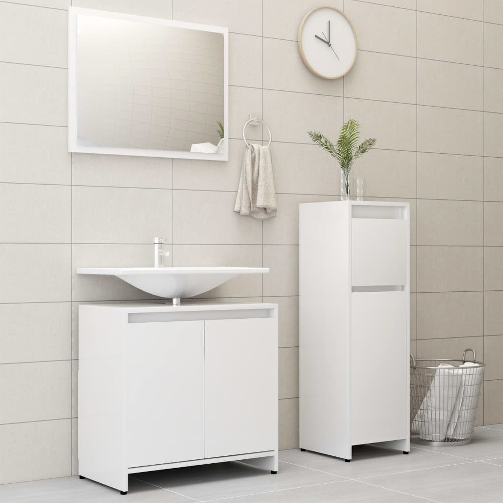 Set Mobili Da Bagno 3 Pz Bianco In Truciolato