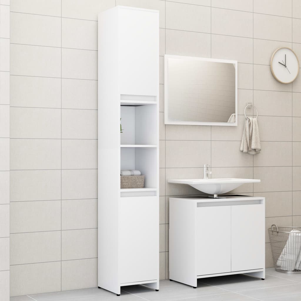 Set Mobili Da Bagno 3 Pz Bianco In Truciolato