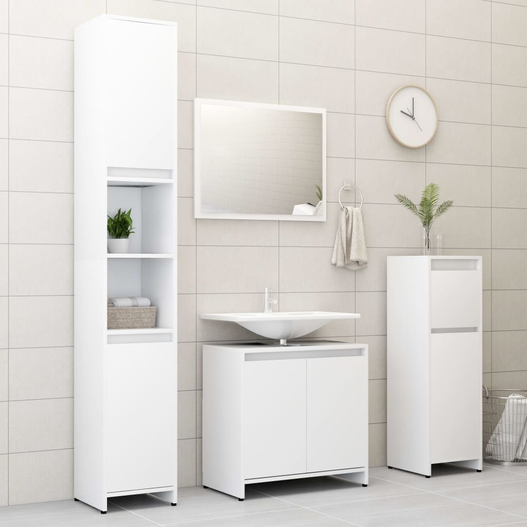 Set Mobili Da Bagno 4 Pz Bianco In Truciolato