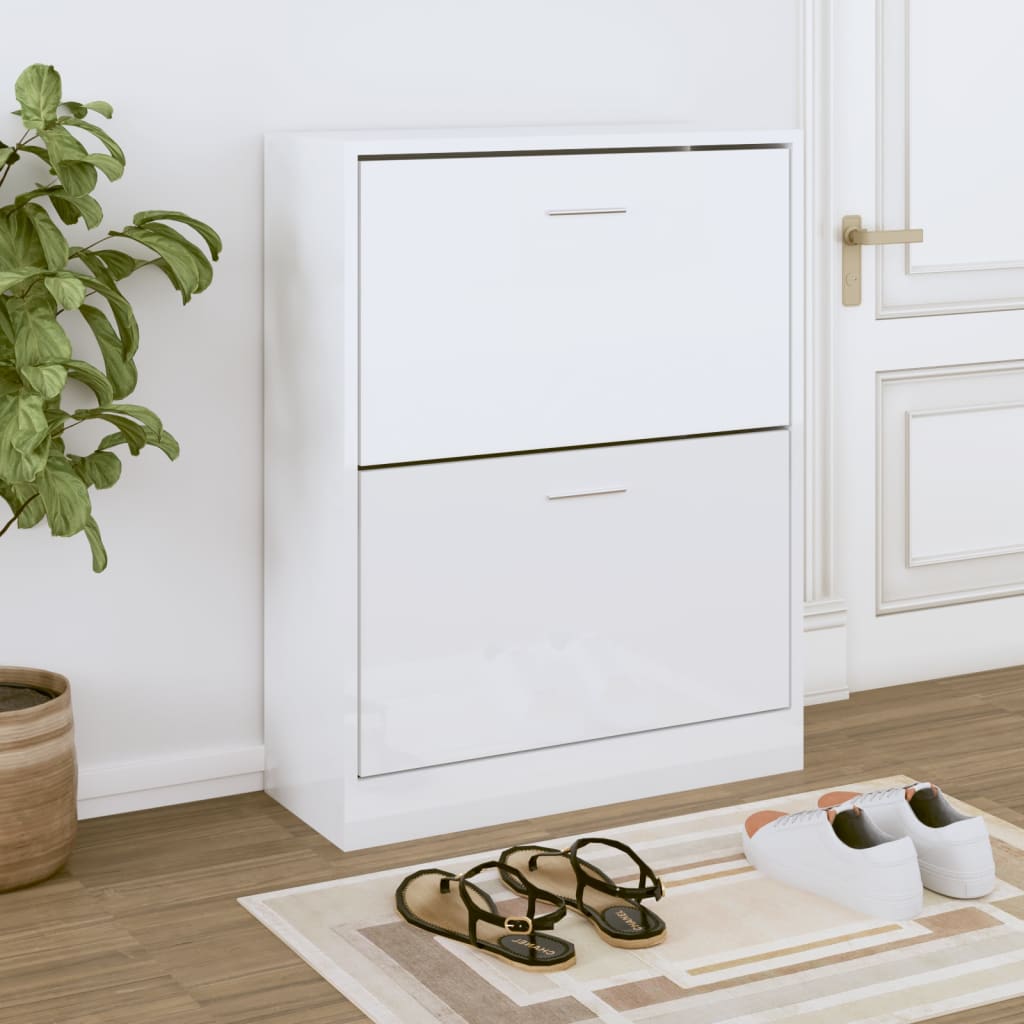 Scarpiera Bianco Lucido 63x24x81 Cm In Legno Multistrato
