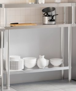 Tavolo Lavoro Cucina Con Ripiano 110x30x120 Cm Acciaio Inox