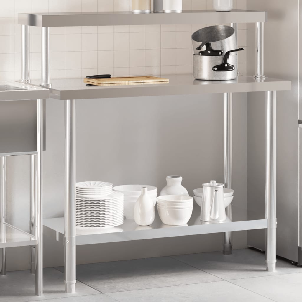 Tavolo Lavoro Cucina Con Ripiano 110x55x120 Cm Acciaio Inox