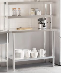 Tavolo Lavoro Cucina Con Ripiano 110x55x150 Cm Acciaio Inox