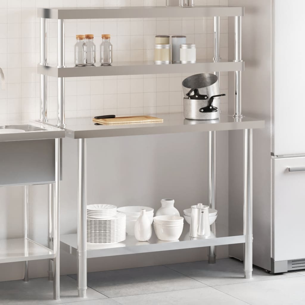 Tavolo Lavoro Cucina Con Ripiano 110x55x150 Cm Acciaio Inox