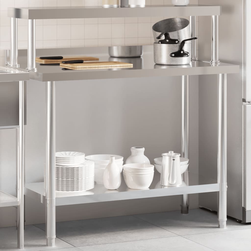 Tavolo Lavoro Cucina Con Ripiano 110x55x120 Cm Acciaio Inox