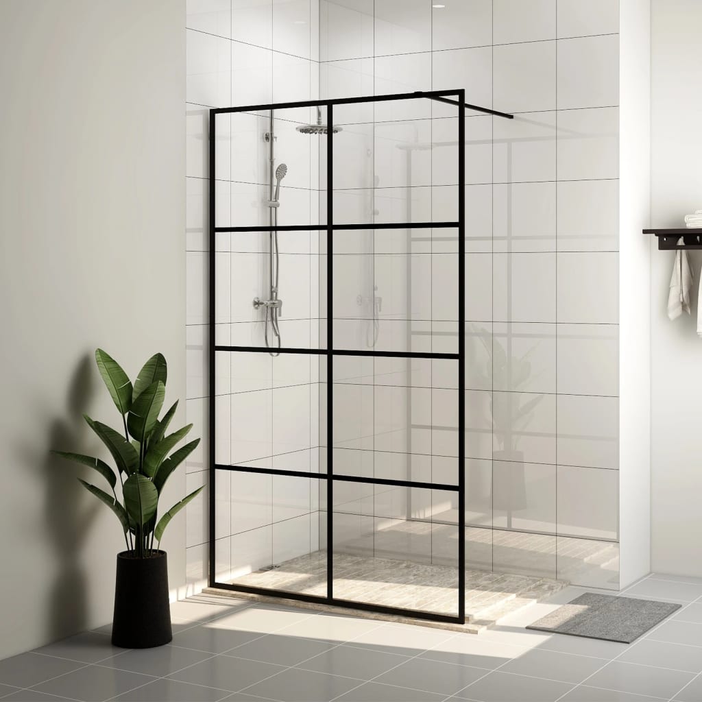 Parete Per Doccia WalK-In Vetro Trasparente Esg 90x195 Cm Nera