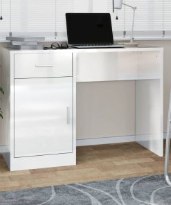 Scrivania Cassetto Bianco Lucido 100x40x73cm Legno Multistrato