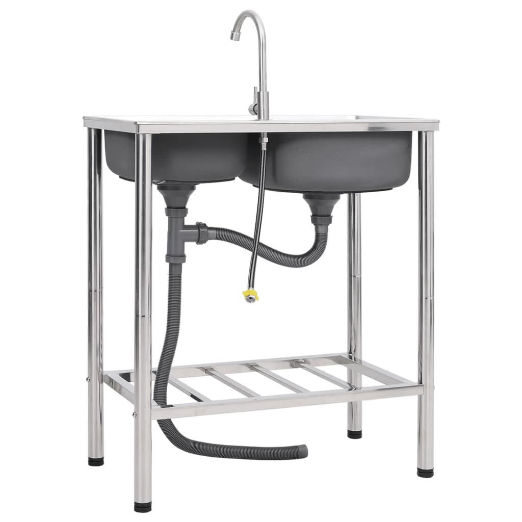 Lavello Da Campeggio Vasca Doppia Con Rubinetto In Acciaio Inox - Image 4