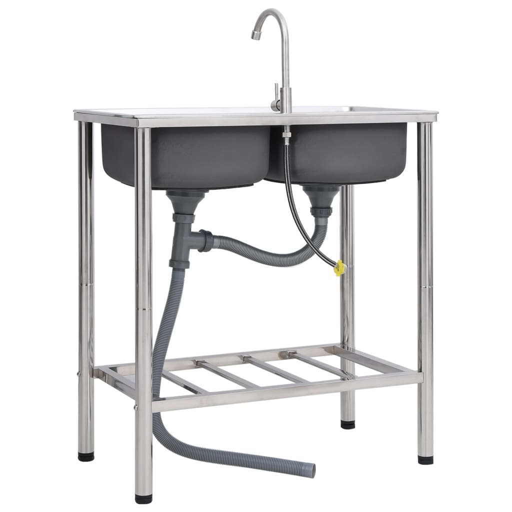 Lavello Da Campeggio Vasca Doppia Con Rubinetto In Acciaio Inox - Image 4