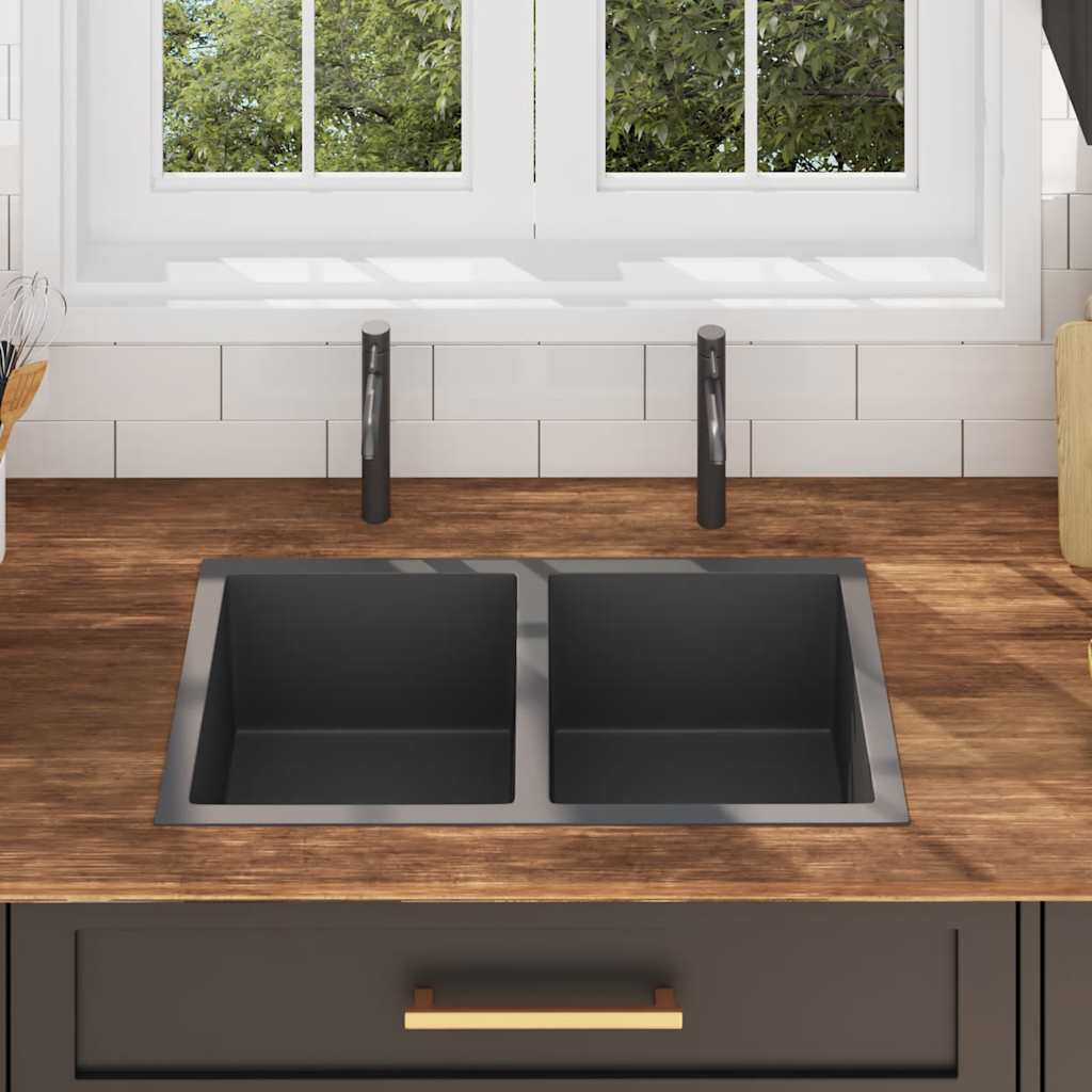 Lavello Da Cucina Lavorato A Mano Nero In Acciaio Inox - Image 3