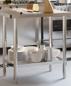 Tavolo Lavoro Cucina Con Paraschizzi 82,5x55x93cm Acciaio Inox