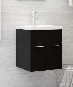 vidaXL Waschbeckenunterschrank mit Einbaubecken Schwarz Holzwerkstoff