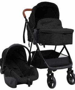 vidaXL 3-in-1 Kinderwagen Anthrazit und Schwarz Stahl