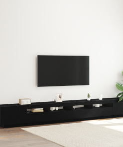 Mueble de TV vidaXL con luces LED, Negro Roble, 300x35x40 cm, Madera Compuesta