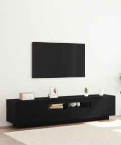 Mueble de TV vidaXL con luces LED en roble negro de 180x35x40 cm, hecho de madera