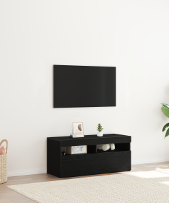 Mueble para TV vidaXL con luces LED, negro y de roble, mide 90x35x40 cm y está hecho de madera elaborada