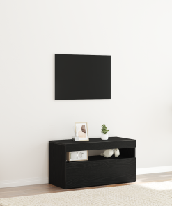 Mueble para TV vidaXL con luces LED en negro y roble, 75x35x40 cm, de madera