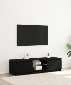 Mueble de TV vidaXL con luces LED, negro y roble, 140x40x35.5 cm, de madera