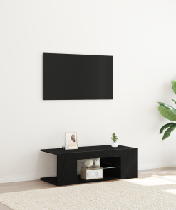 Mueble de TV vidaXL con luces LED en roble negro, 90x39x30 cm, de madera elaborada