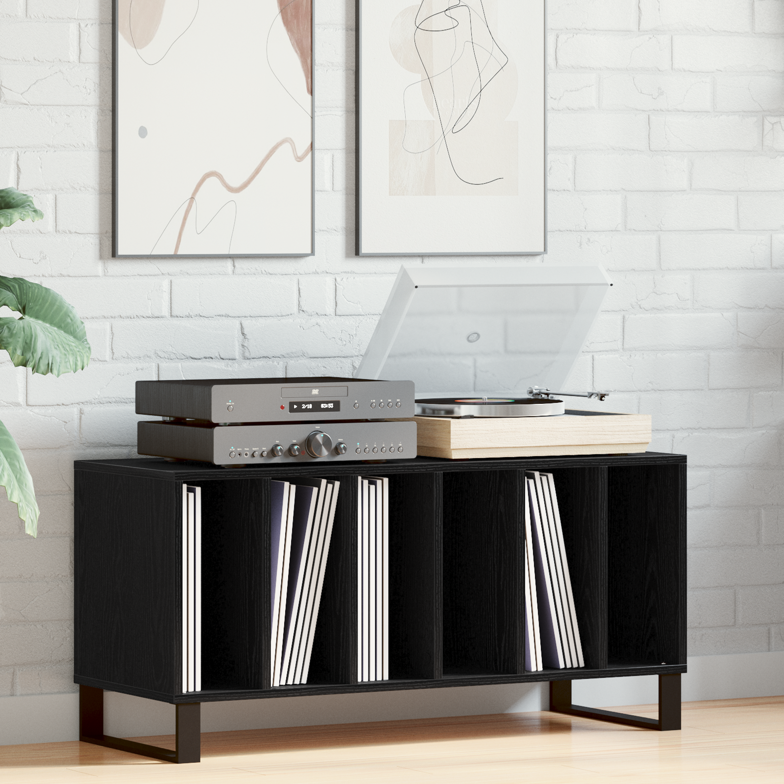 Gabinete para discos vidaXL Negro Roble 100x38x48 cm Madera ingenierizada
