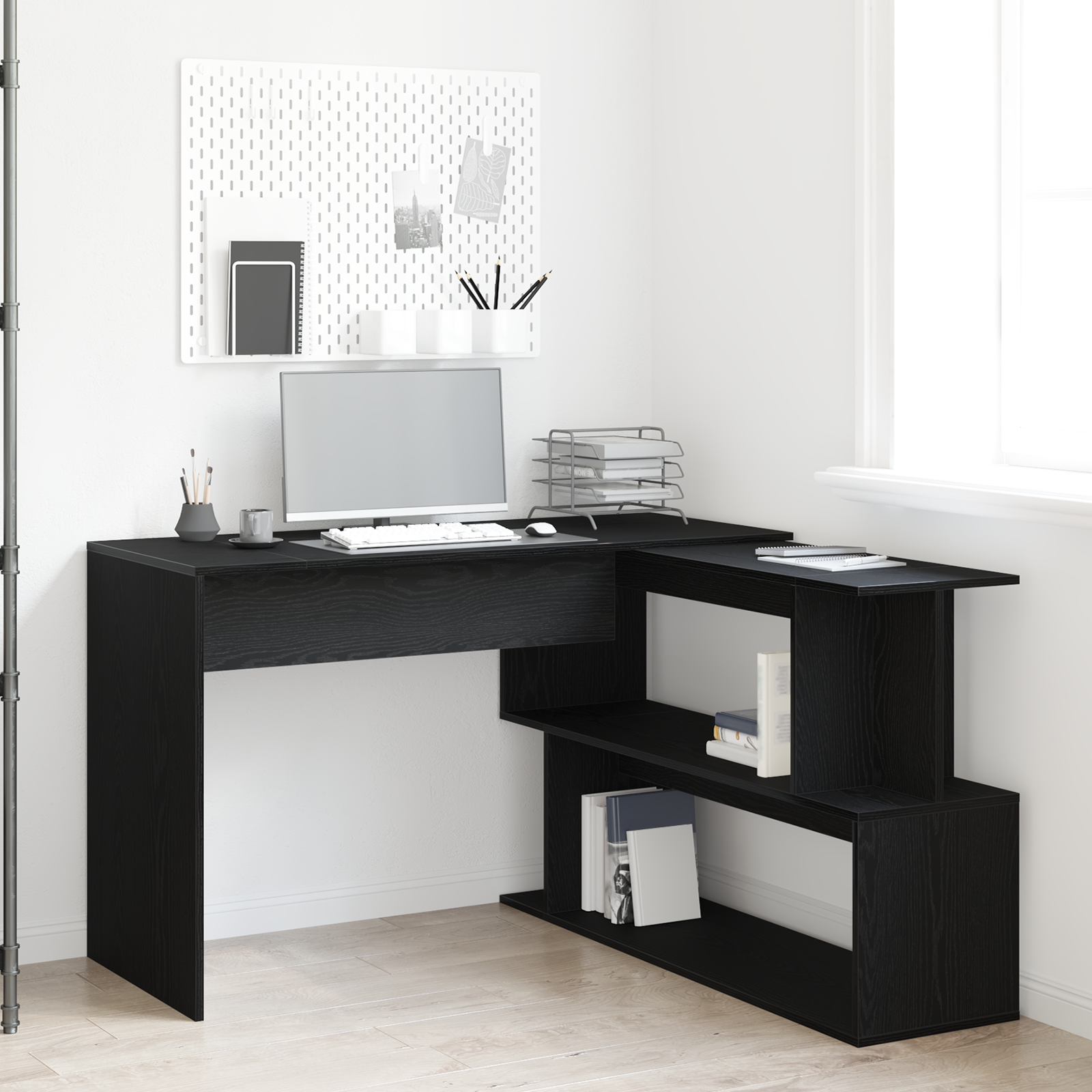 Escritorio vidaXL Negro Roble 200x50x76 cm Madera Elaborada