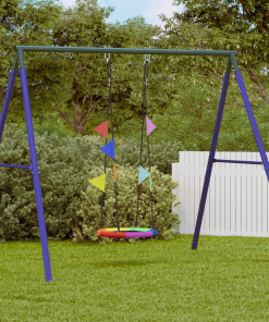 Columpio en forma de nido vidaXL con banderas multicolor Ø 60 cm 100 kg Tela Oxford