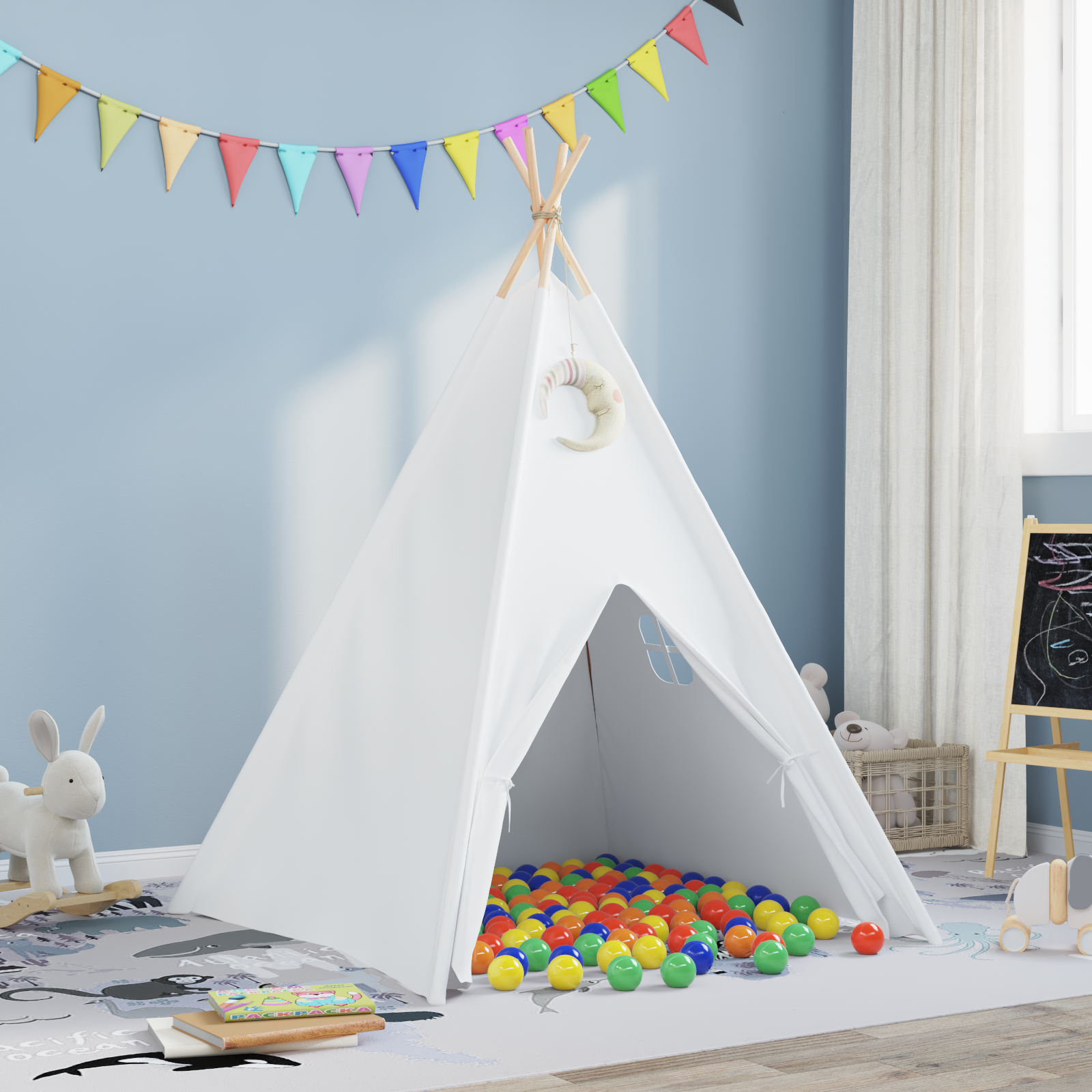 vidaXL Kinder Teepee Zelt mit Tasche Pfirsich & Spielbälle Haut Weiß