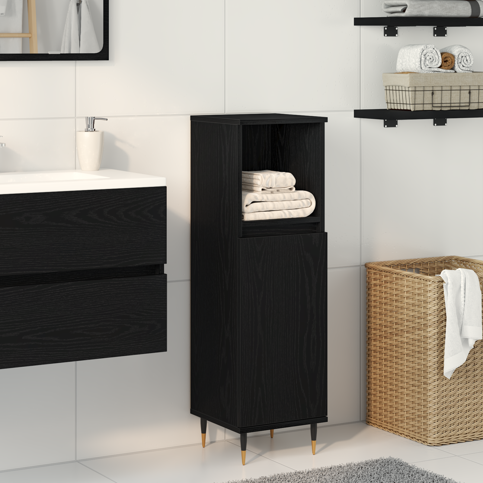 vidaXL Badschrank Schwarz Eiche 30x30x100 cm Holzwerkstoff