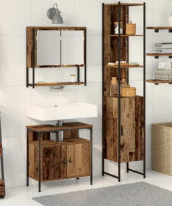 vidaXL Waschbeckenunterschrank mit Einbaubecken Altholz Holzwerkstoff