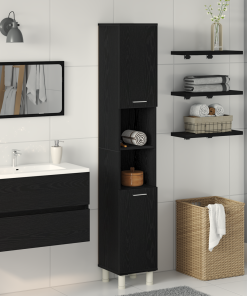 vidaXL Badschrank Schwarz Eiche 30x30x179 cm Holzwerkstoff