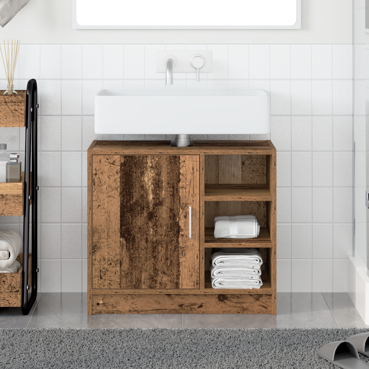 vidaXL Waschtisch-Schrank Altholz 63x29x55 cm Massivholz
