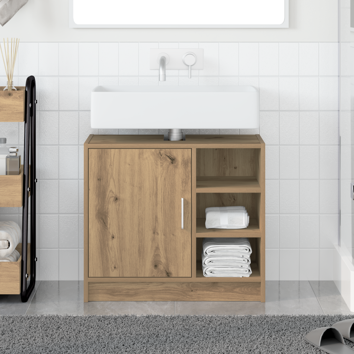 vidaXL Waschbecken-Schrank Artisan Eiche 63x29x55 cm Holzwerkstoff